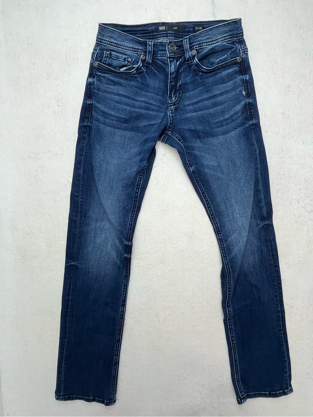 BKE Alec Men's Slim Straight Distressed Dark Wash Denim Jeans Size 27x32
